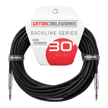 a professional 30-foot balanced patch cable featuring ¼-inch TRS male to ¼-inch TRS male connectors